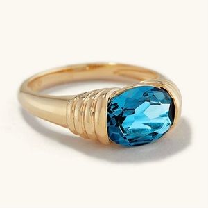 Mejuri Heirloom Ring, 14k Gold with Blue Topaz stone, size 4